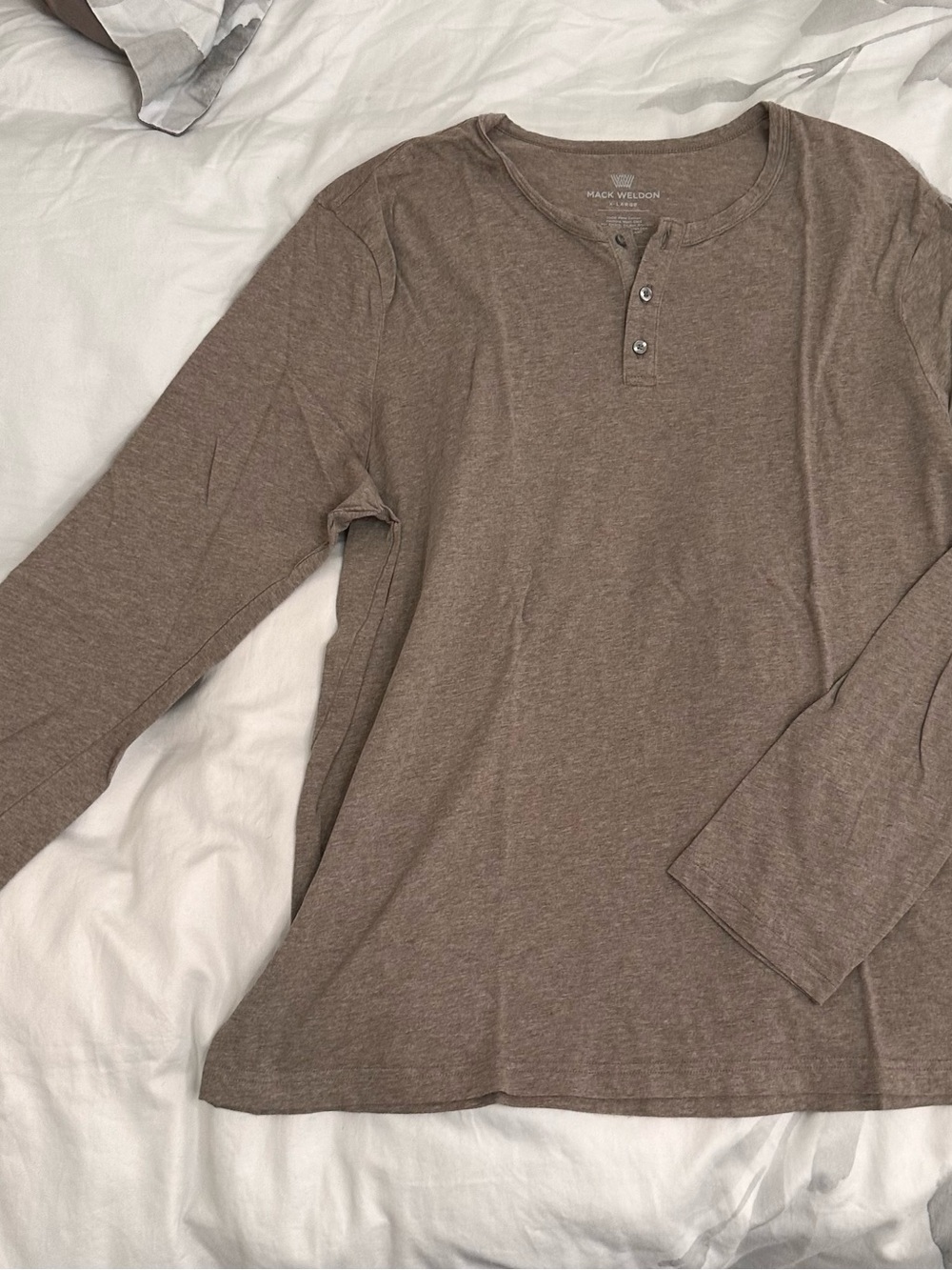 Mack Weldon Men’s Long Sleeve Henley XL Heather Taupe 100% Pima Cotton